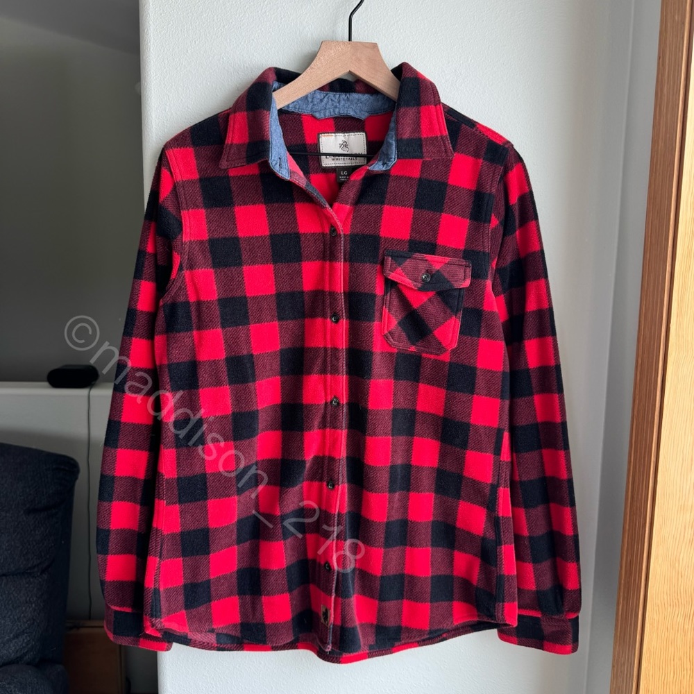 Legendary Whitetails Trail Guide Fleece Shirt Red Plaid women’s Large